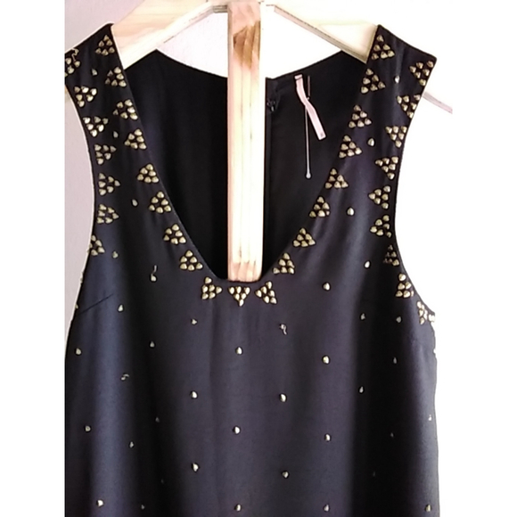 Free People Soho Studded Sleeveless Mini Dress Black w/ Gold Embellished Sz 6 - Picture 4 of 13